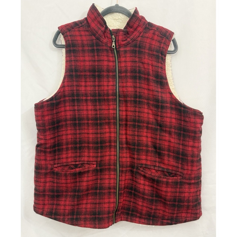 Maurices Sherpa Lined Red Plaid Vest Womens Size 1X
